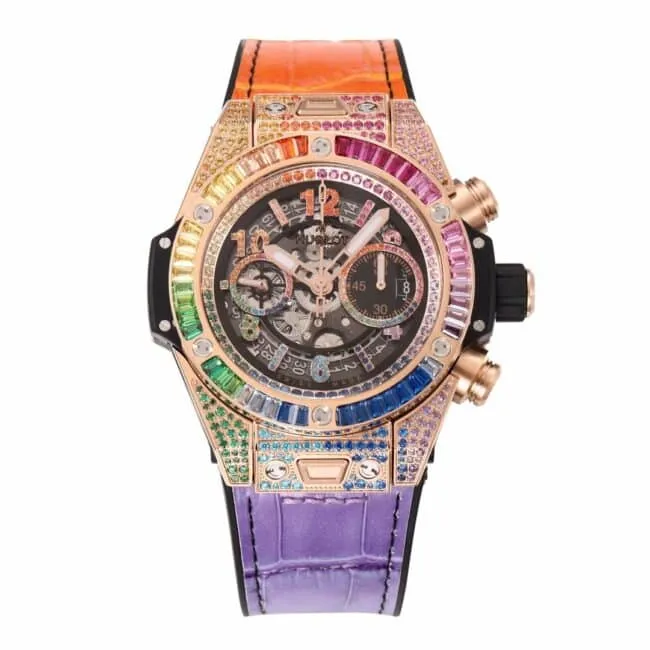 top-tier watch Hublot watch BIG BANG Unico big bang series rainbow full diamond men's watch movement picture