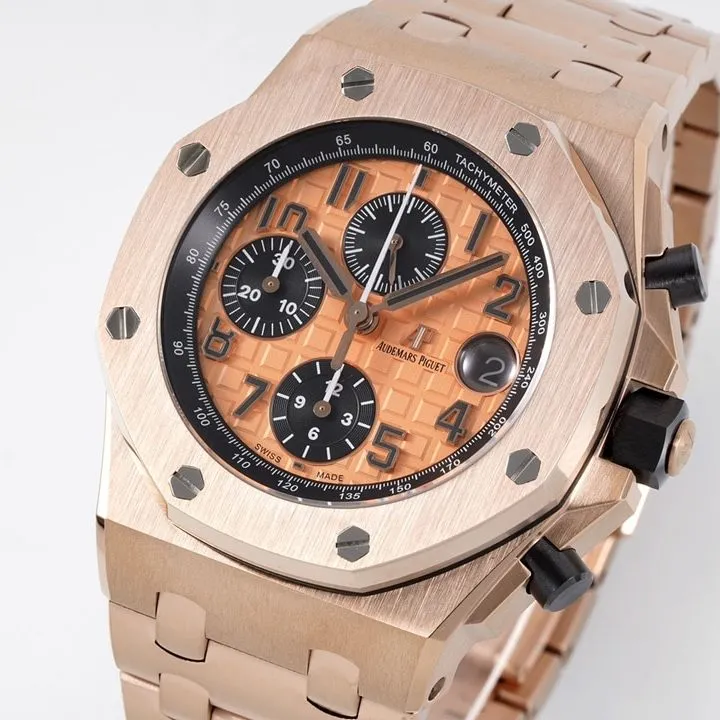 APF offshore Audemars Piguet1:1replica watch rose gold plate steel bracelet model 26470OR.OO.1000OR.01 side view