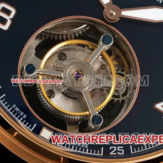 IWCtop-tier watch RMS factory pilot blue dialrose goldtourbillon mechanical leather strap model braceletlive photos