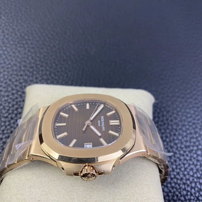 3K Factorytop-tierPatek Philippereplica watch Nautilus324SC ultra-thin mechanical rose gold coffee tray front view