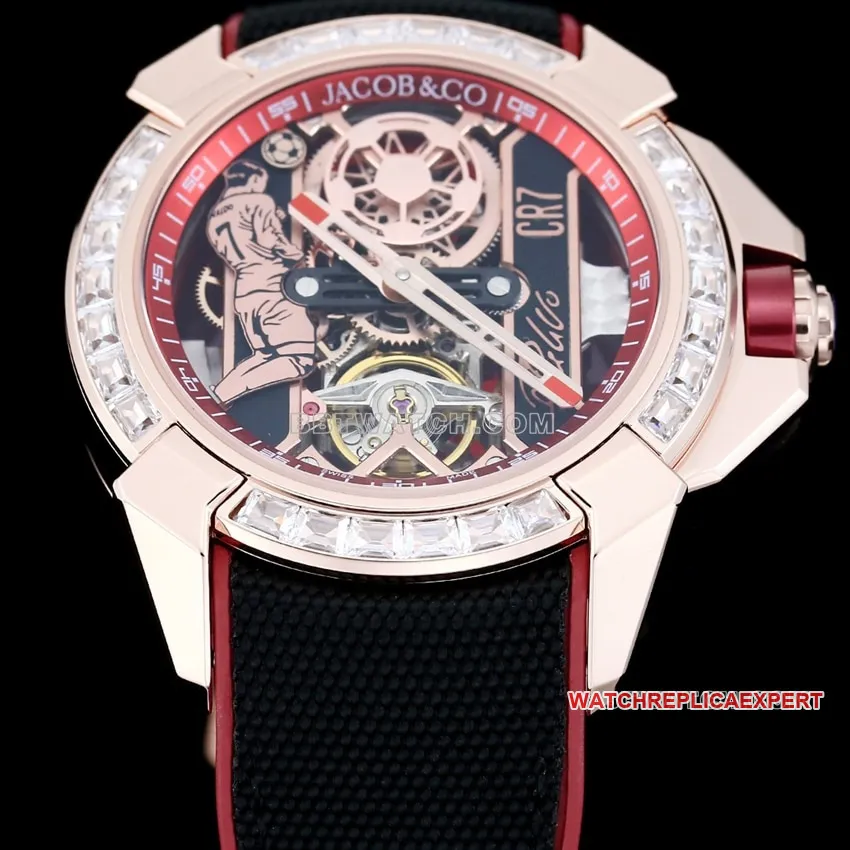 TW factory Czech Leopard top-tier replicaC Ronaldo CR7 jointly customized diamond bezel black and red model side live photo