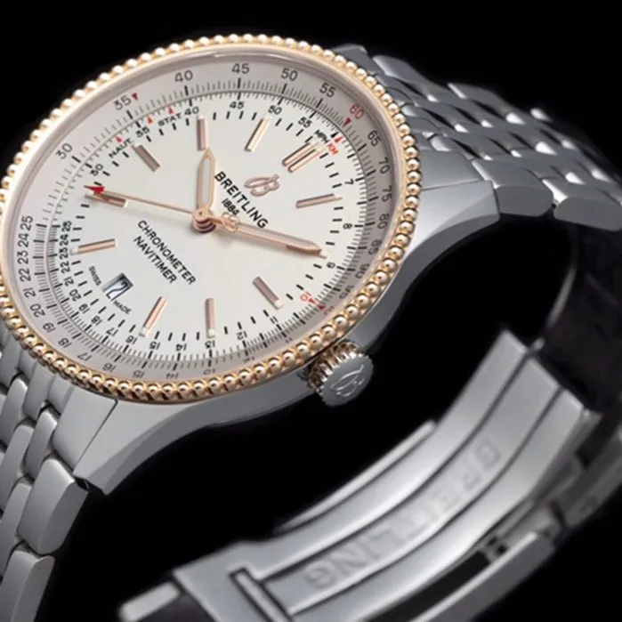 Top-tier watch Breitling men's white dial aviation chronograph1 series steel bracelet watch front view