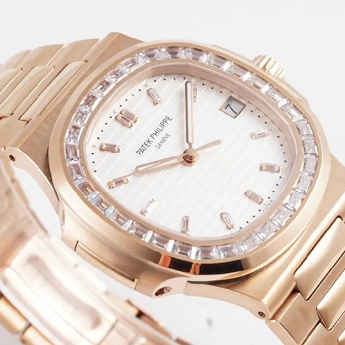 top-tier watch Patek Philippe men's white dialsteel bracelet watch side view