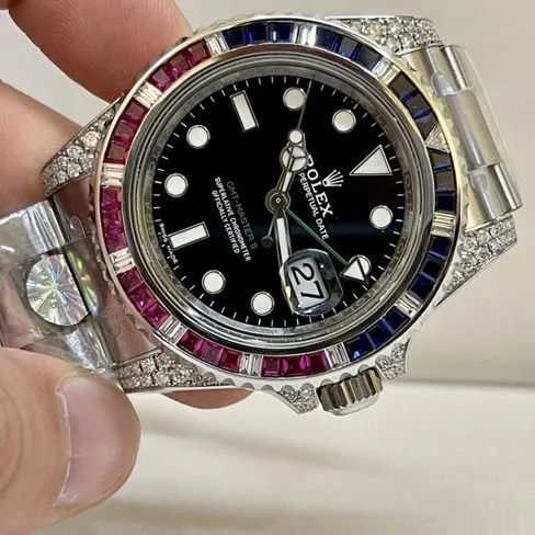 Rolextop-tier watch men's black dialsteel bracelet Rainbow Di mechanical watch front view