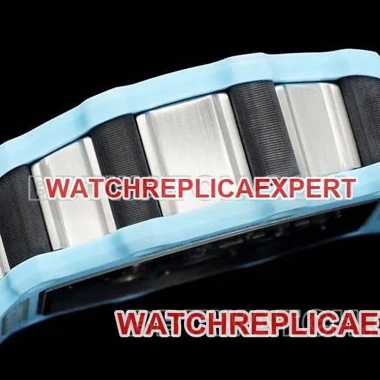 Richard Mille top-tier watch hollow dial tourbillon mechanical blue rubber model RM 21-02caseback live photo