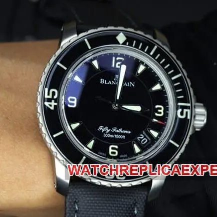 ZF FactoryBlancpain watch fifty fathoms top-tier men's black dial nylon strap mechanical movement front view