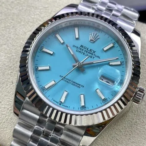 top-tier replica2022 official new product color Rolex Tiffany Blue Datejust41mm men's mechanical watch front view