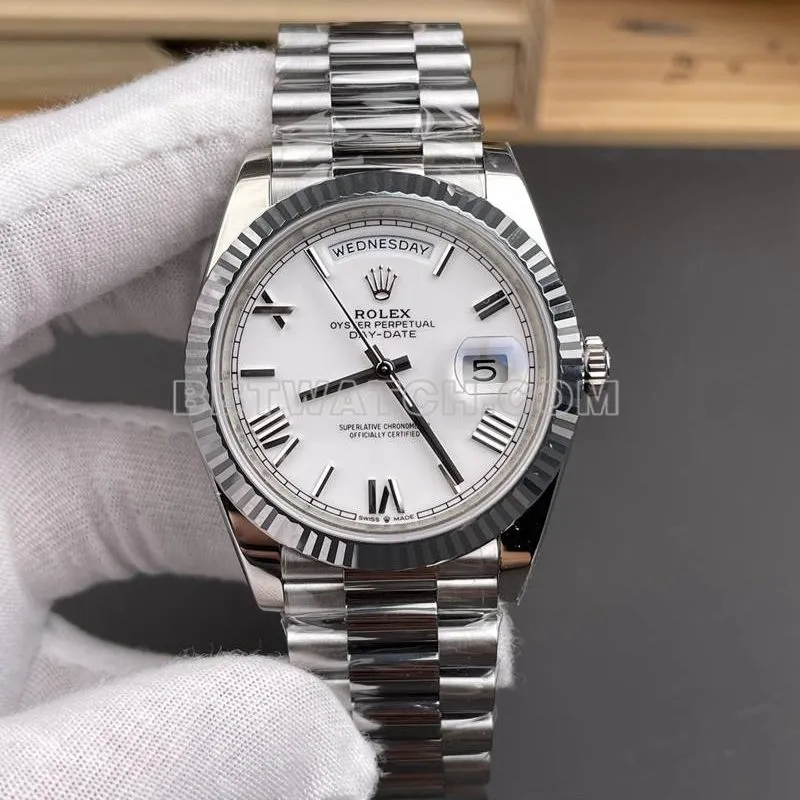 Rolex collectible watch RC factory Day-Date40mmwhite dial3255steel bracelet model side live photo
