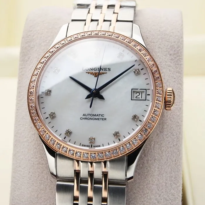 top-tier watch Longines men's white dial pioneer series steel bracelet watch chain picture