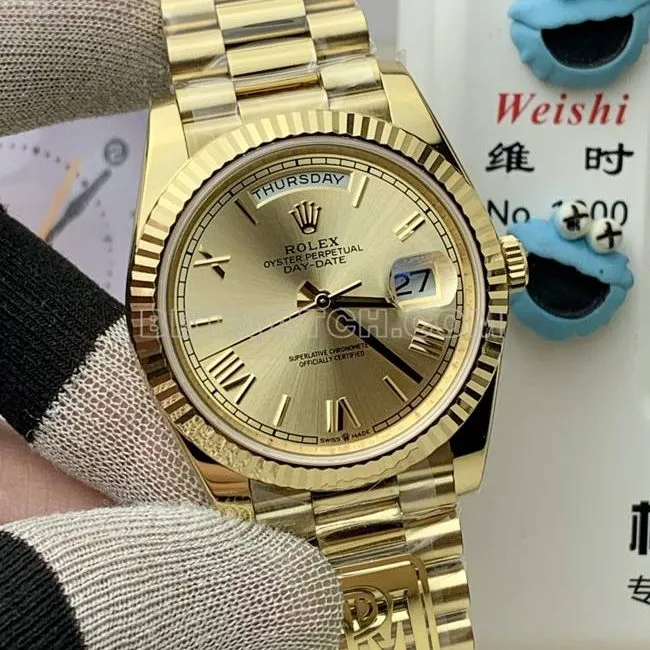 top-tier watch Rolexyellow goldPPM factory Day-Date mechanical gold plate Roman numerals front live photo