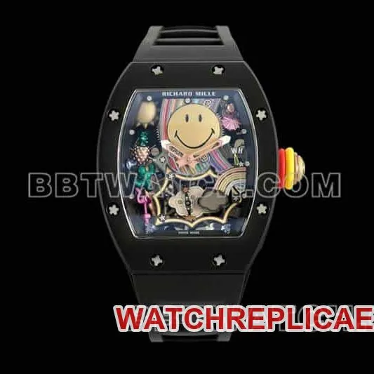 Richard Mille men's smiley tourbillon black shell black rubber RM 88braceletlive photos