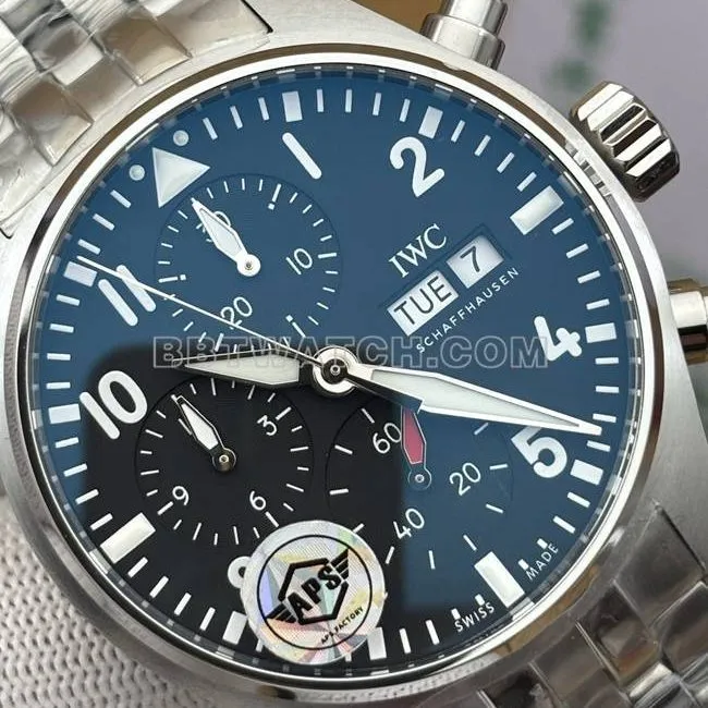 1:1replica watch APS factory pilot IWCblack dialchronograph41mmbraceletlive photos