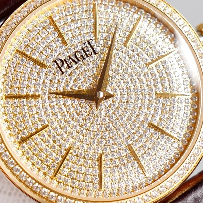 Top-tier watch Piaget men's gold plate Altiplano series automatic movementleather strap watch side view