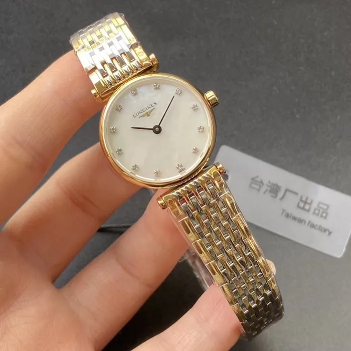 Top-tier watch Longines couple watch white dial gold belt Jialan series quartz watch back cover picture