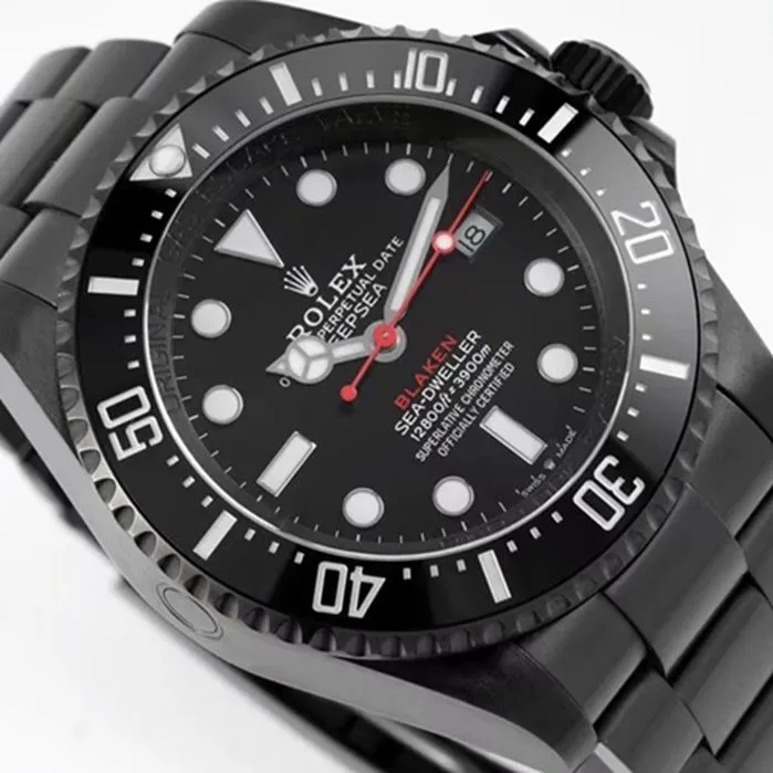 top-tier watch Rolex men's black dialsteel bracelet watch side view