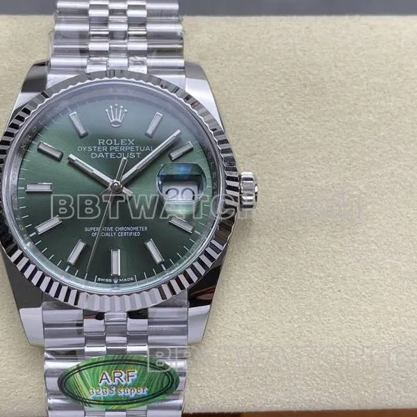 Rolex collectible watch ARF FactoryDatejustgreen dial36mm steel bracelet model side live photo