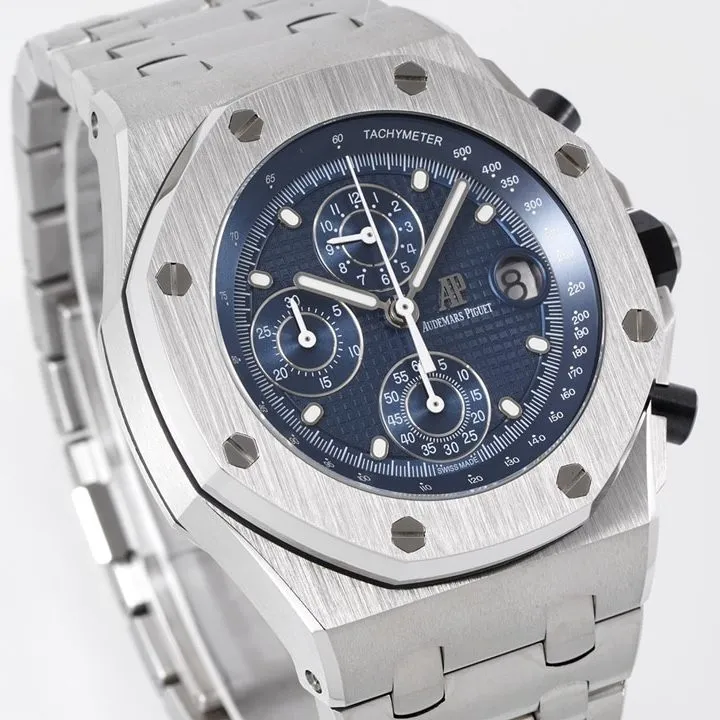 APF factory Audemars Piguet men's Royal Oak offshore type top-tier watch blue dialsteel bracelet model 26238ST.OO.2000ST.01side live photo