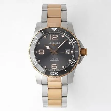 ZF Factory Longines Men's Watch Automatic Mechanical Steel Strap Black Plate Intergold Strap Conquest Series Watches Top Front View