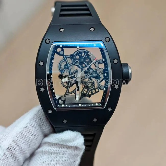 Richard Milletop-tier watch APS factory tourbillon mechanical black ceramic rubber model RM055side live photo