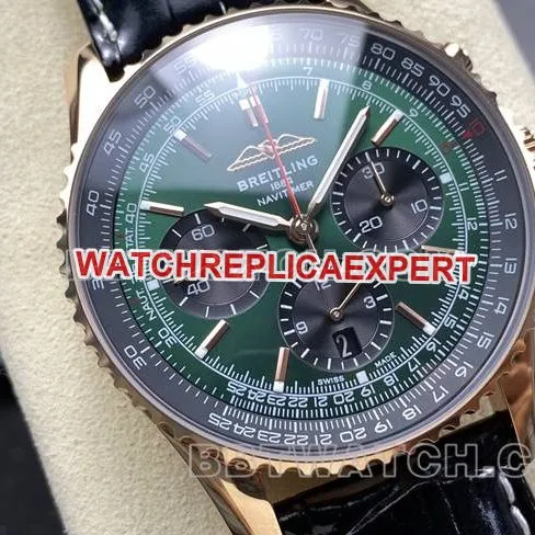 watch aviation chronographBLS factory Breitlingrose goldgreen dialleather strap model side live photo