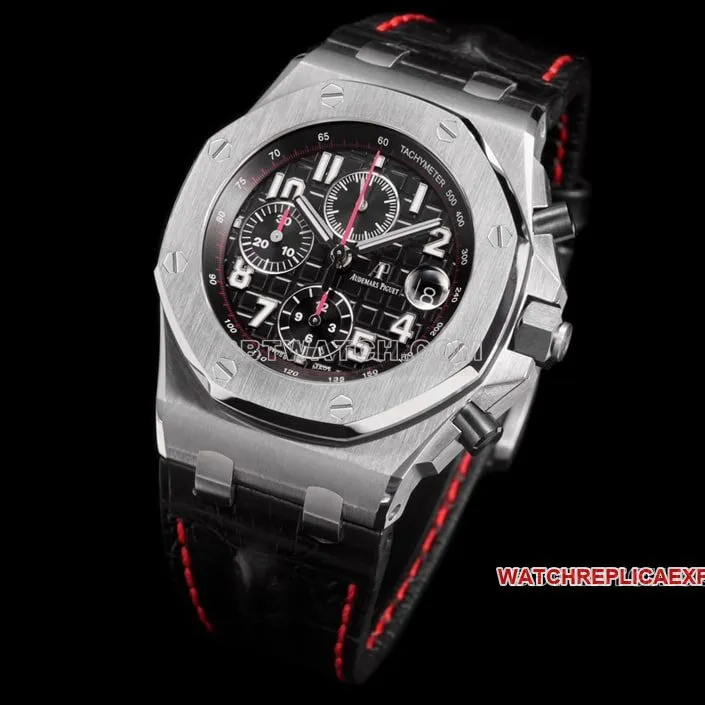 TW factory Audemars PiguetRoyal Oak offshore super cloneblack dialleather strap model 26470side live photo
