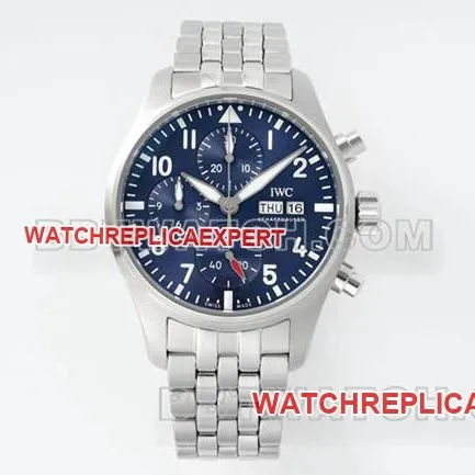 IWCtop-tier watch APS factory pilot blue dialchronograph69385movementsteel bracelet caseback live photo