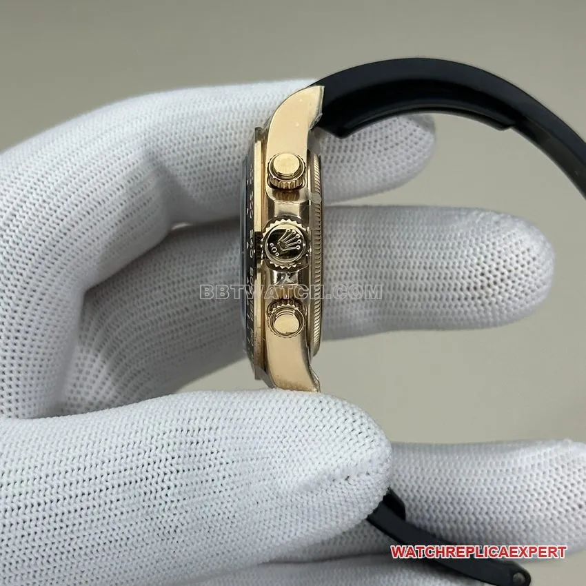 Clean factory Rolex Daytona super A imitation black plate rose gold rubber models 126515 buckle real picture