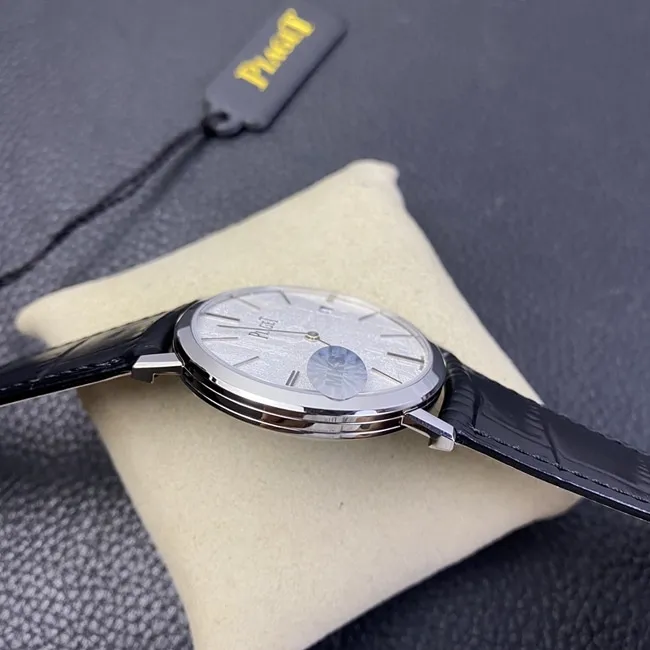 MKS Factorytop-tier watch Piaget men's white dial black belt ultra-thin series leather strap watch movement picture