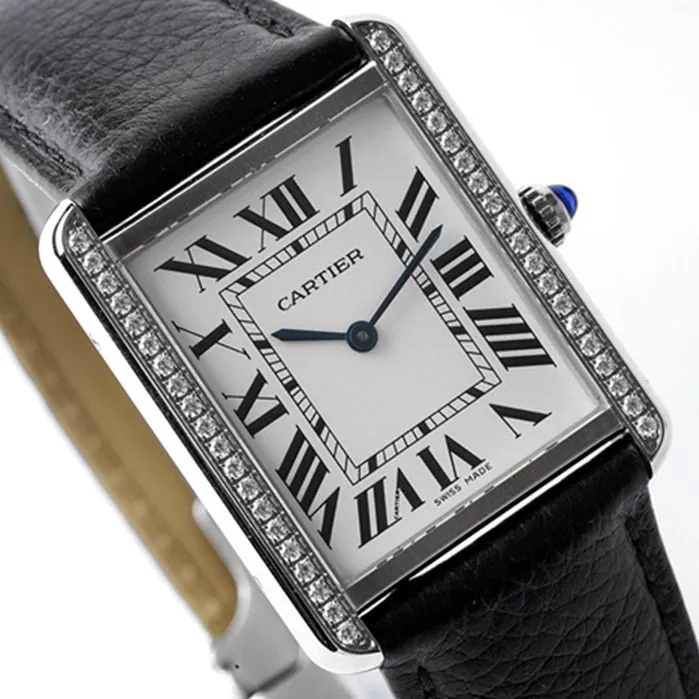 top-tier watch Cartier women's white dial tank series leather strap watch bracelet picture