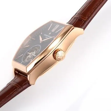 VCR factory top-tier watch Vacheron Constantin men's black dial brown belt Maltese tourbillon series mechanical watch side view