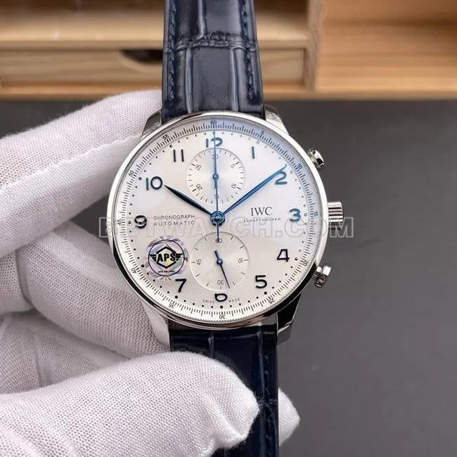 watch Portugal APS factory IWC silver white dial blue needle side live photo