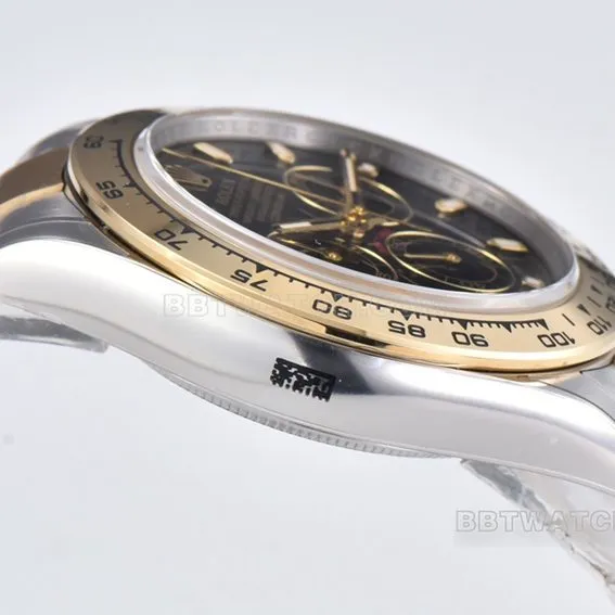 Factory C Rolex Daytona super cloneblack dial gold steel bracelet model m116503-0004side live photo