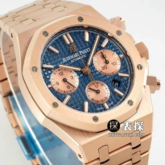 IPFRoyal OakAudemars Piguet1:1replica watch blue dialrose goldsteel bracelet model 26331OR.OO.1220OR.01side live photo