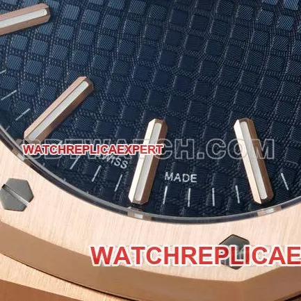 1:1replica watch Royal OakDDF factory Audemars Piguetblue dialrose gold4302 mechanical leather bracelet15510side live photo