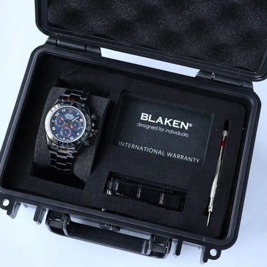 top-tier replicaRolex men's watch men's blue dial black belt multifunctional mechanical front view