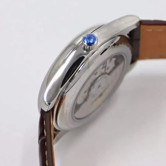 GS factory Longines famous craftsman series moon phase watch watch white dial brown bracelet side view