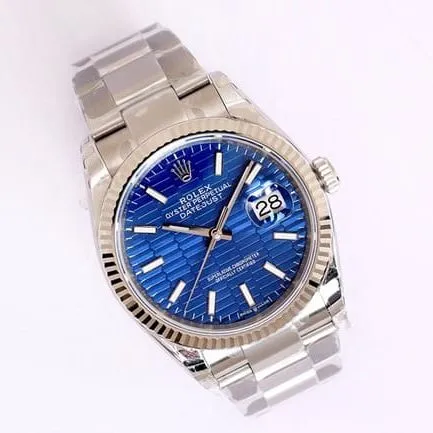 EW Factorytop-tier watch 2021 new Rolex men's blue dialsteel bracelet Oyster Datejust36 series automatic movement watch side view