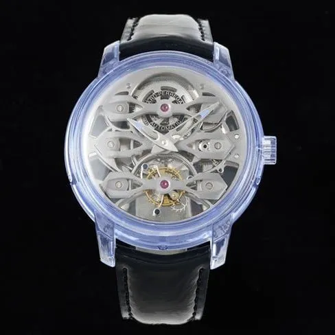 top-tier Girard-Perregaux top-tier Golden Bridge series fully automatic movement men's gray plate black belt tourbillon watch side view