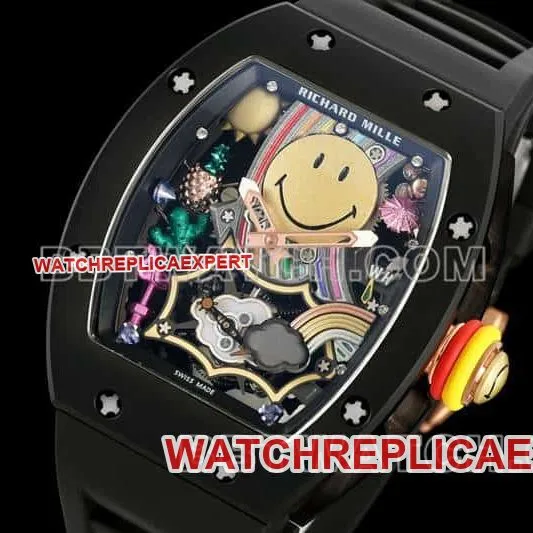 Richard Mille men's smiley tourbillon black shell black rubber RM 88side live photo