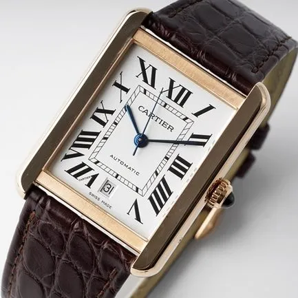 AF Factorytop-tier replicaCartier men's white dial brown belt tank series mechanical watch front view