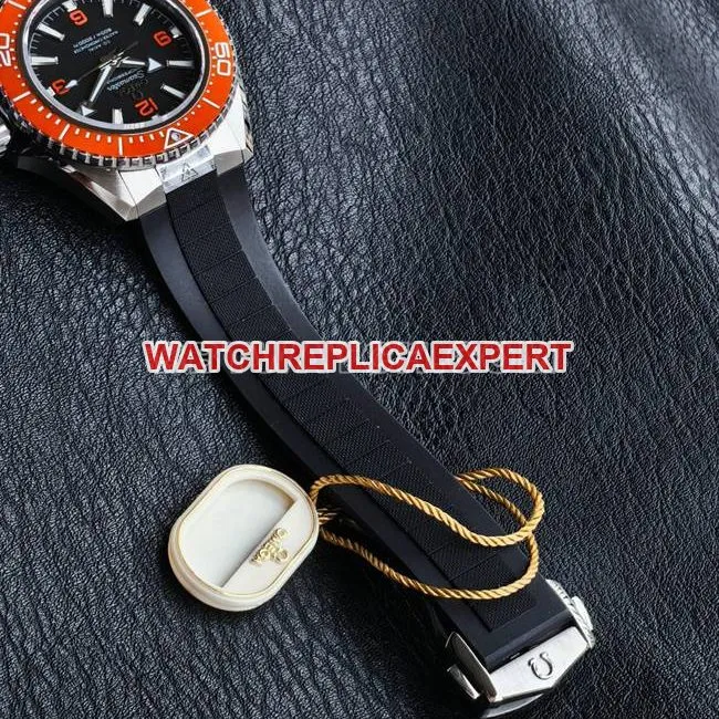 watch VS FactorySeamaster 600m black dial orange bezel black braceletfront live photo