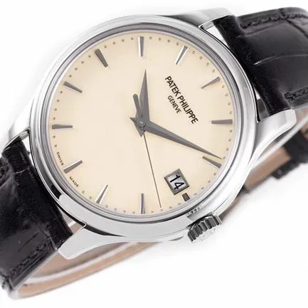 ZF Factorytop-tier watch Patek Philippe men's white dial black belt mechanical classical series leather strap watch clasp picture