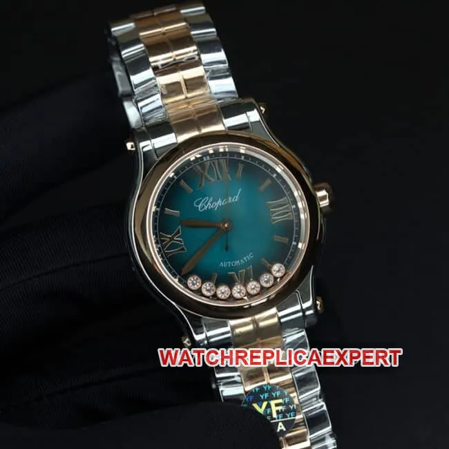 YF factory Chopardtop-tier watch ladies blue dial gold belt happy diamond automatic movement front view