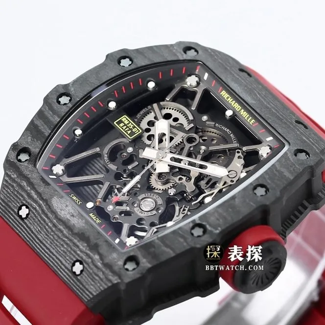 BBR RM 35-01Richard Mille1:1replica watch men's black dial red rubber caseback live photo