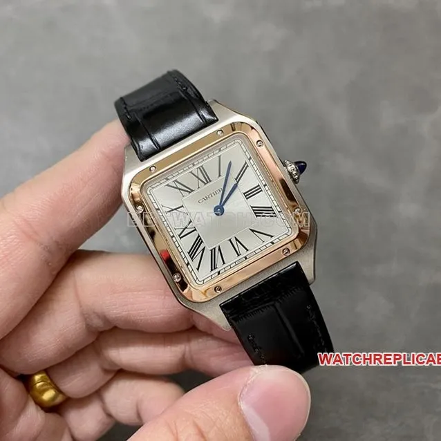 F1 factory Cartier Santos top-tier 1:1super clonesilver dialrose gold ring medium size W2SA0011caseback live photo
