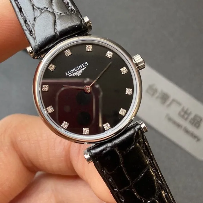 top-tier watch Longines couple watch black dial black belt Jialan series leather strap watch clasp picture