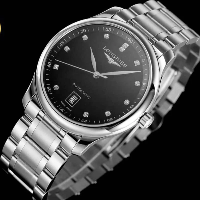 Longinestop-tier watch master series men's mechanical black watch front view