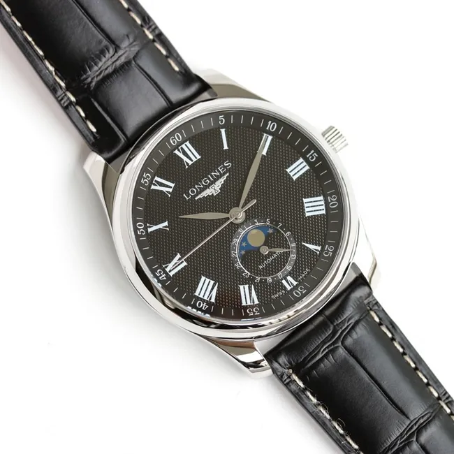 GF Factorytop-tier watch Longines men's black dial black belt master series watch side view