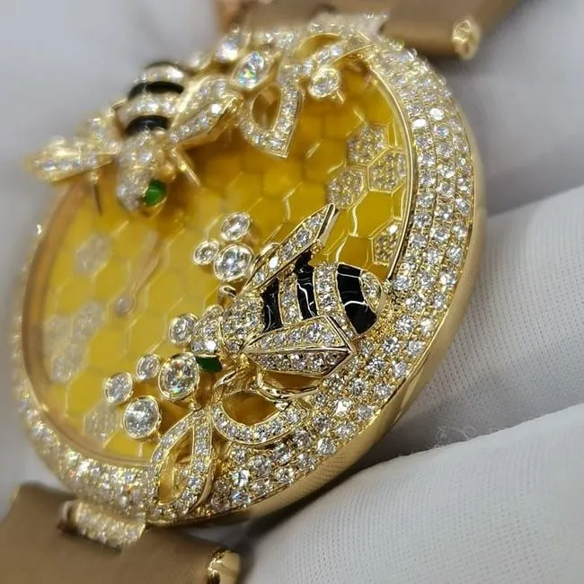 top-tierCartierreplica watch women's gold plate brown belt creative gemstone series quartzleather strapdetail shots