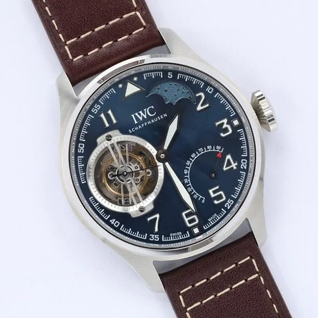 top-tier watch IWC men's blue dial hour room pilot series tourbillon watch bracelet diagram side view